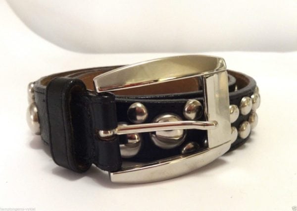VINTAGE-BLACK LEATHER BELT WITH SILVER STUDS ALL OVER, SILVER BUCKLE - Image 3